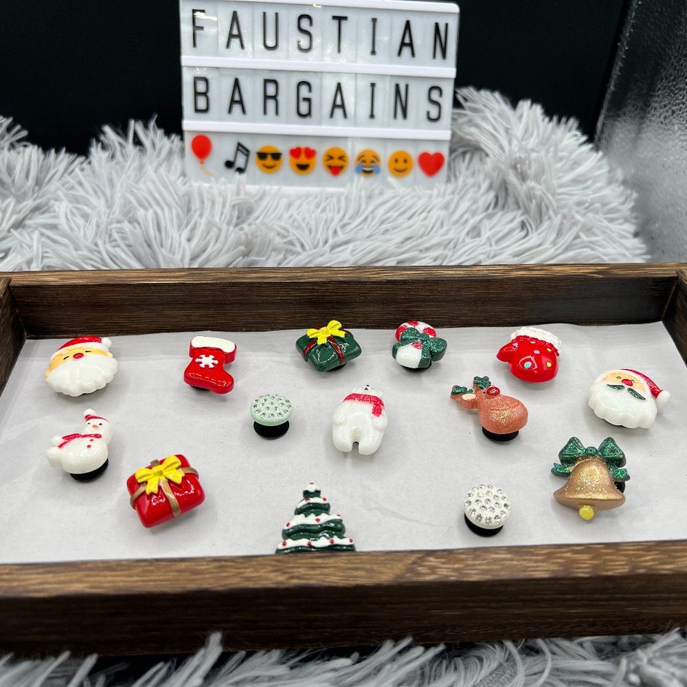 😈14 PC Holiday Glitter Shoe Charms for Crocs Purses Bracelets & More😈